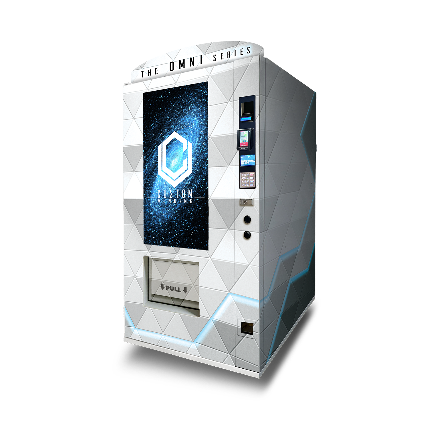 A mockup of the OMNI Vista Frozen custom vending chassis facing to the left.