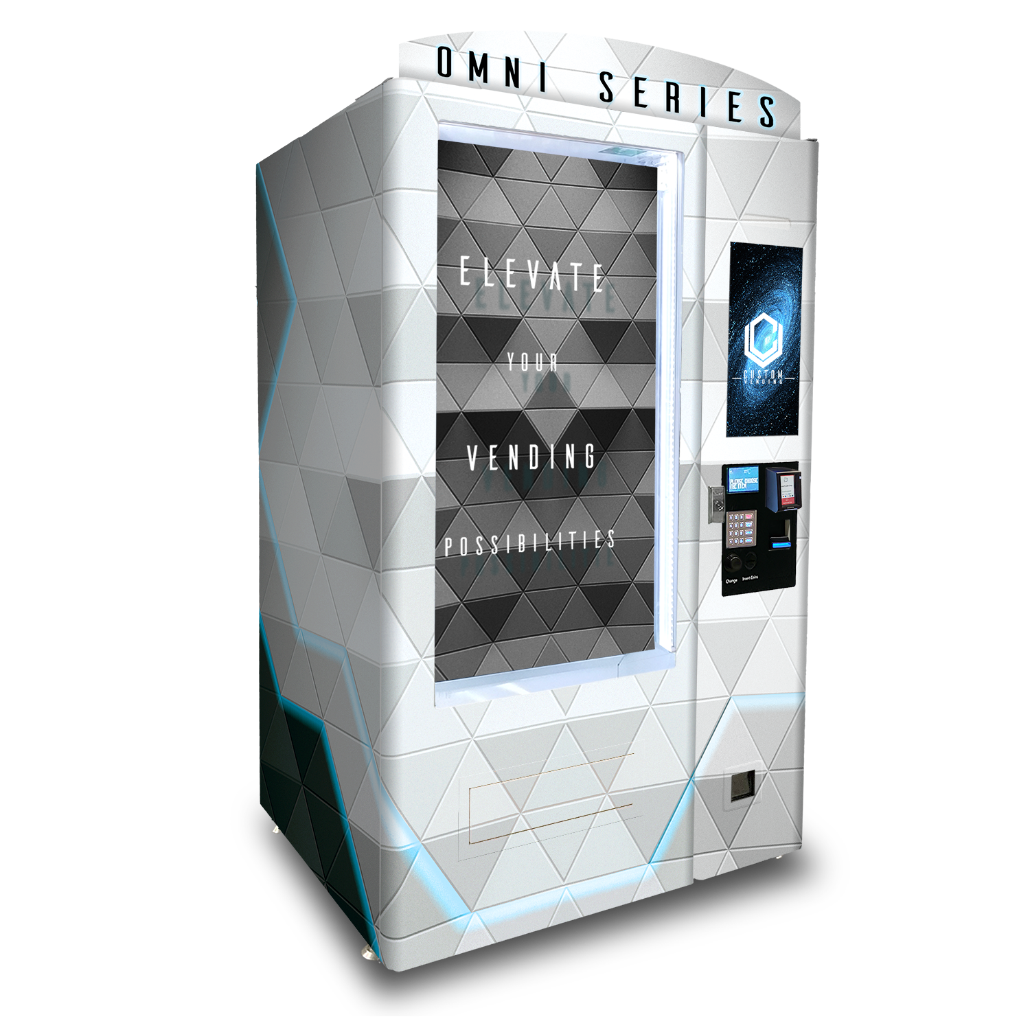 A mockup of the OMNI Elite Lite custom vending chassis facing to the right.