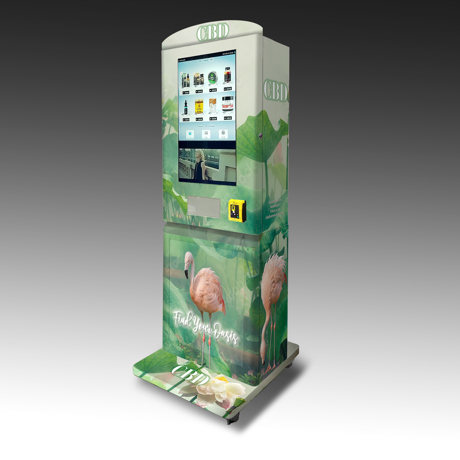 A custom CBD vending machine built for Find Your Oasis.