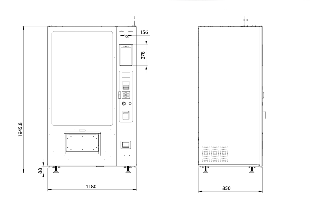 A schematic technical drawing for the OMNI Pro custom vending chassis.