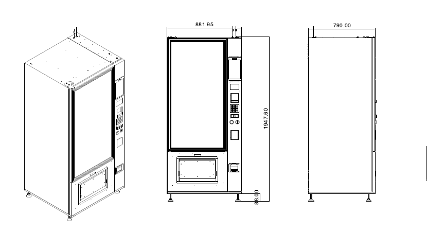 A schematic technical drawing for the OMNI Fit custom vending chassis.