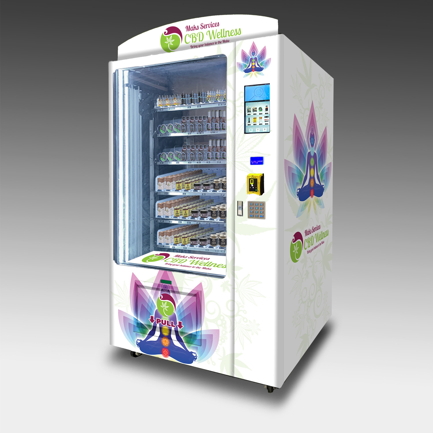 A custom CBD vending machine build for Maks Services CBD Wellness.