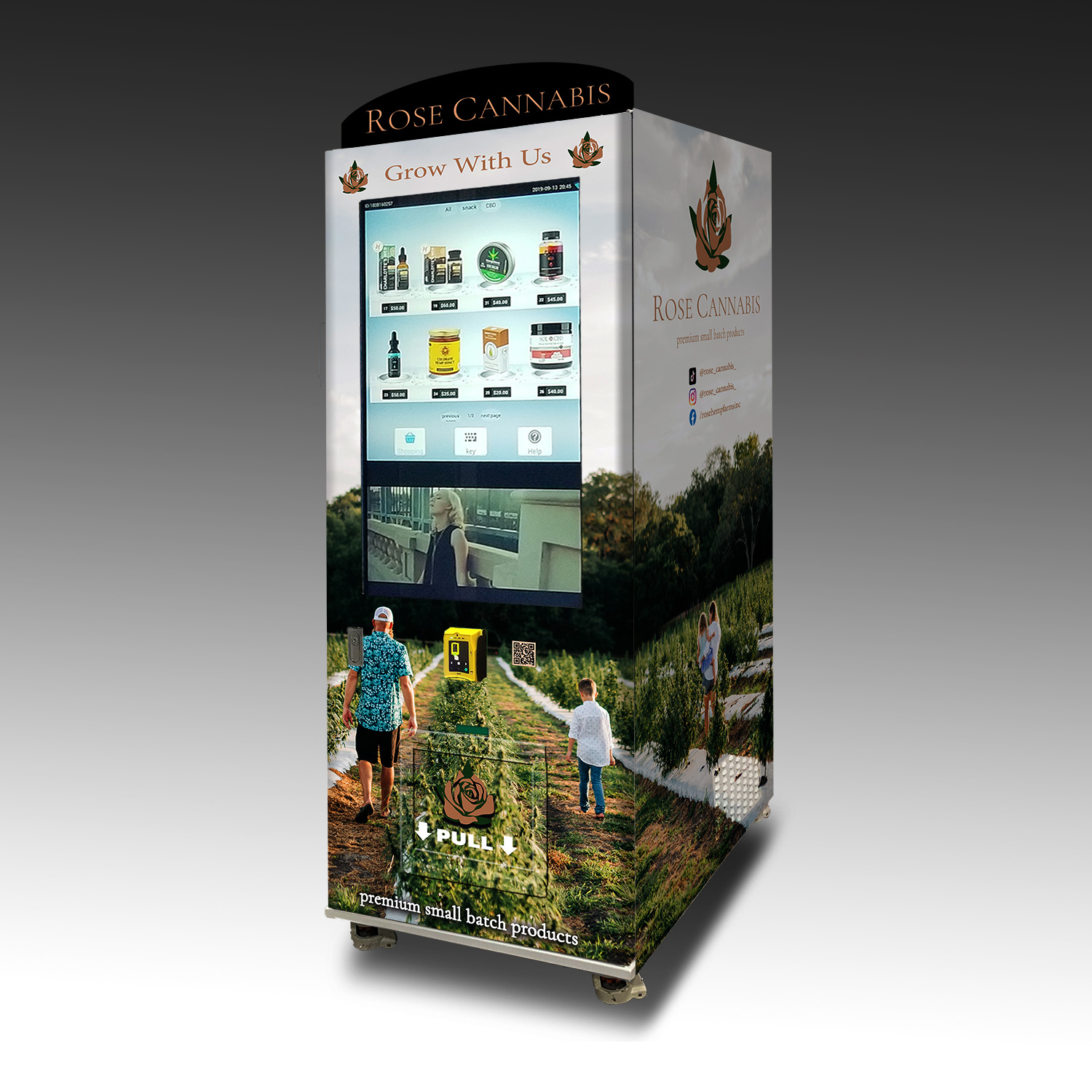 A custom CBD vending machine built for Rose Cannabis.