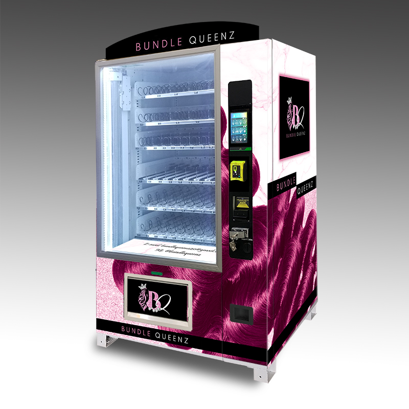 A custom wig and bundle vending machine built for Bundle Queenz.
