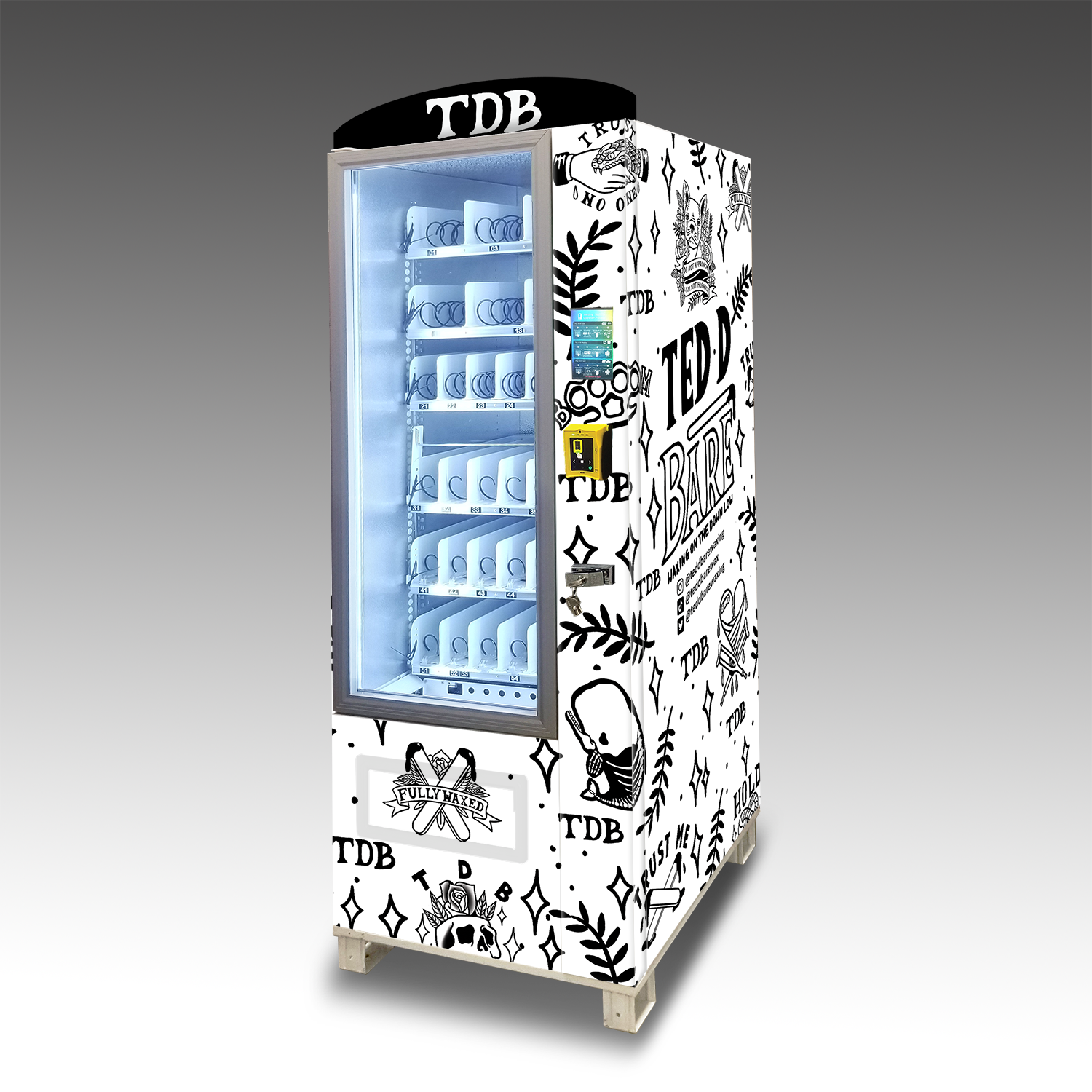 A custom vending machine build for barber and waxing supplies.