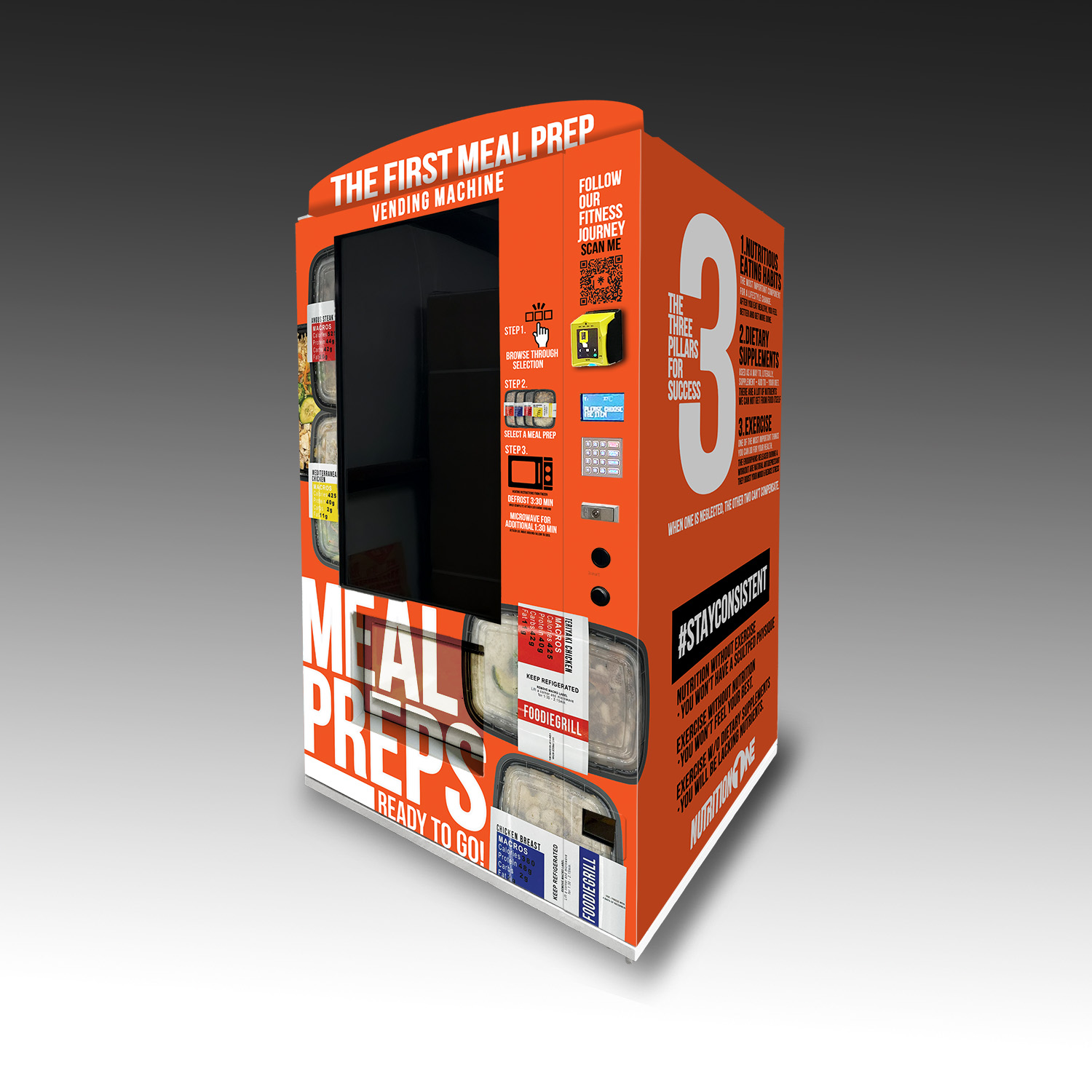 A custom ready-made prepped frozen meals vending machine.