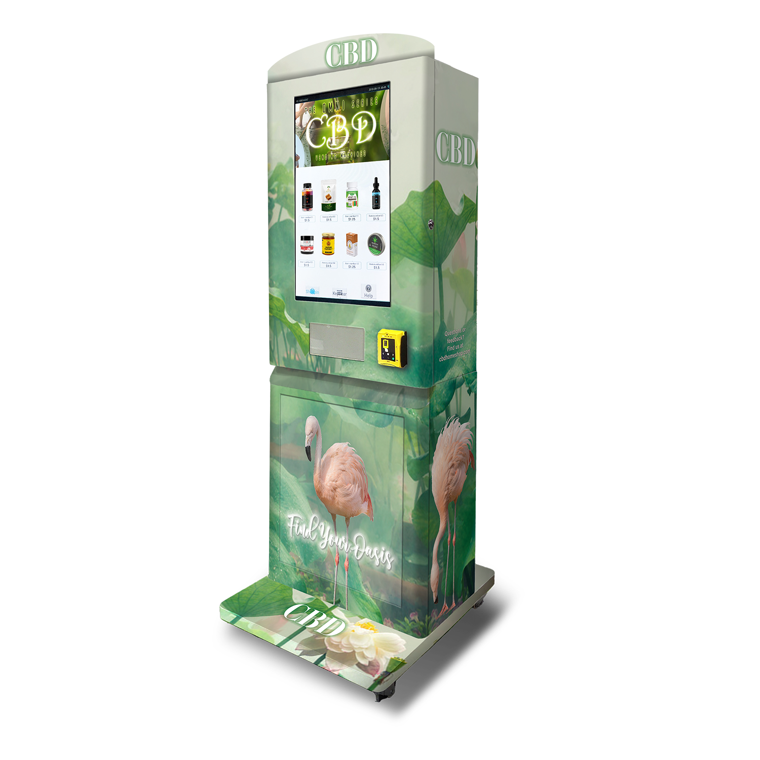 A custom CBD vending machine built for Find Your Oasis.