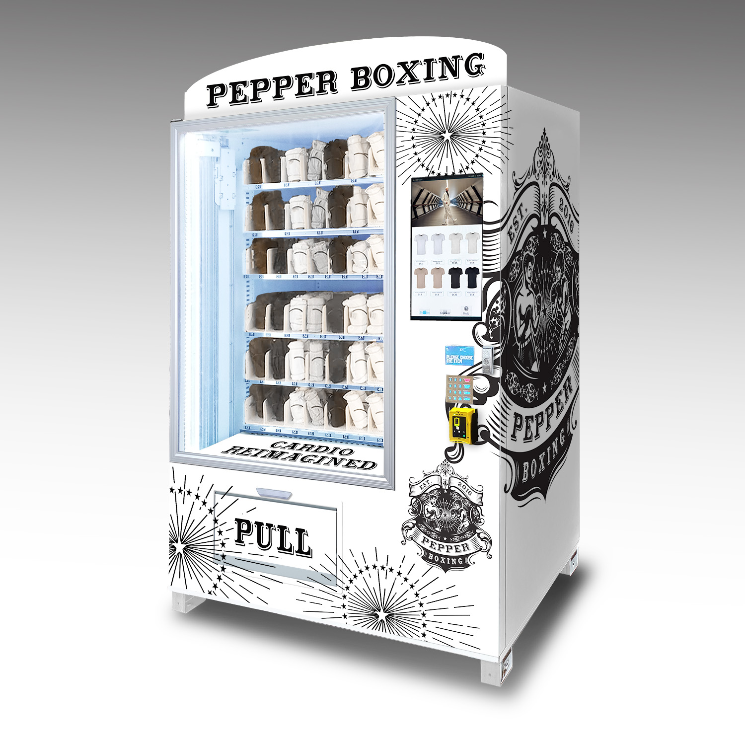 A custom vending machine built for a boxing gym, Pepper Boxing.