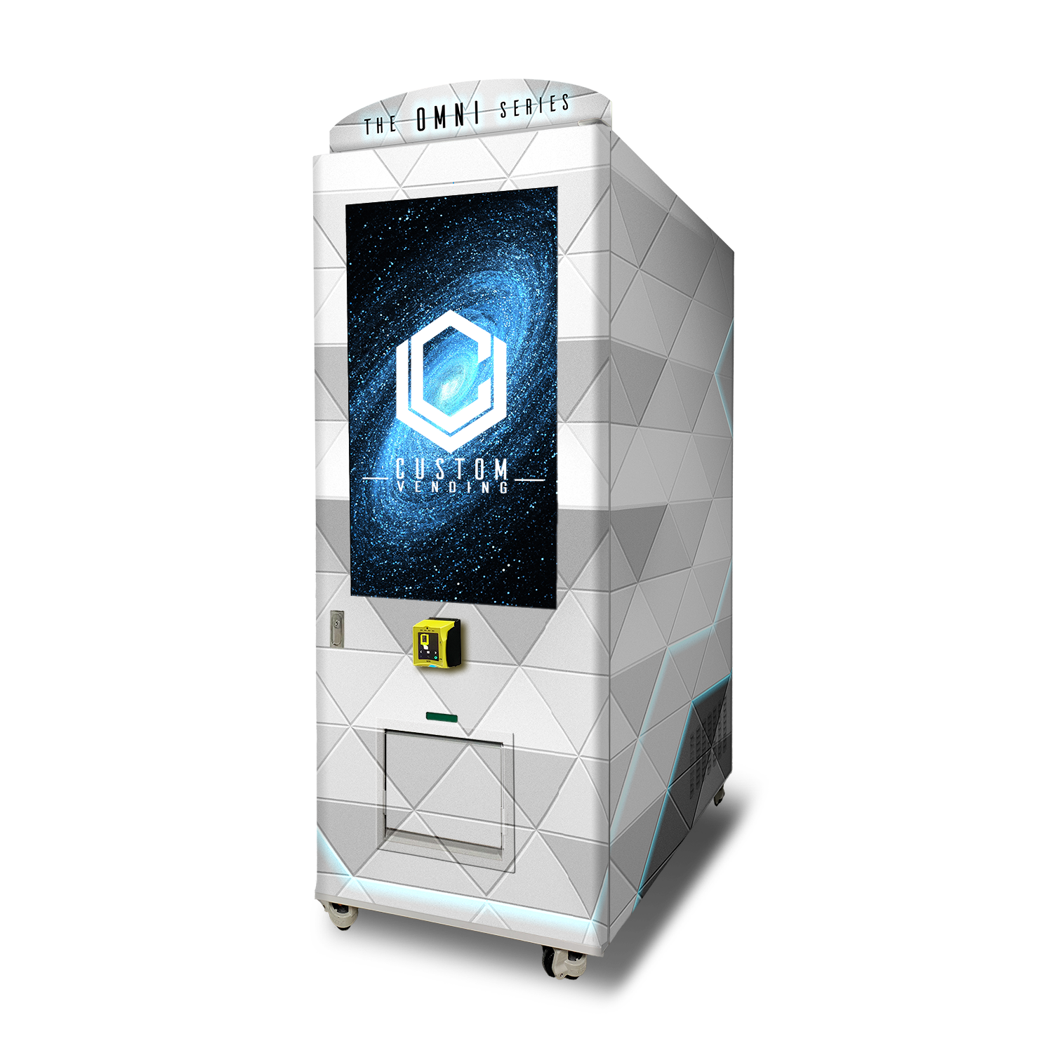 A mockup of the OMNI Vista custom vending chassis facing to the left.
