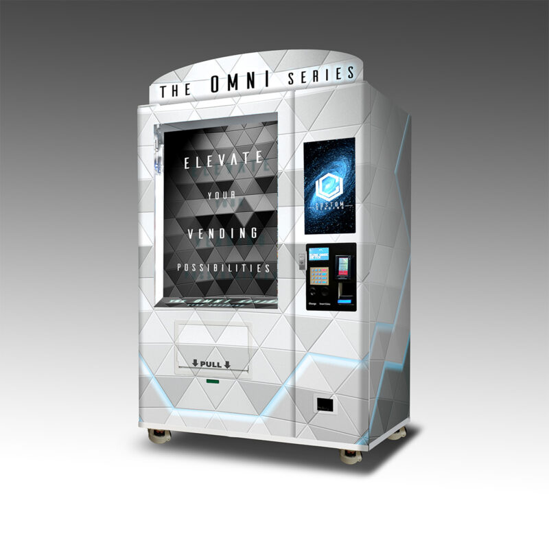 A mockup of the OMNI Elite Frozen custom vending chassis facing to the left.