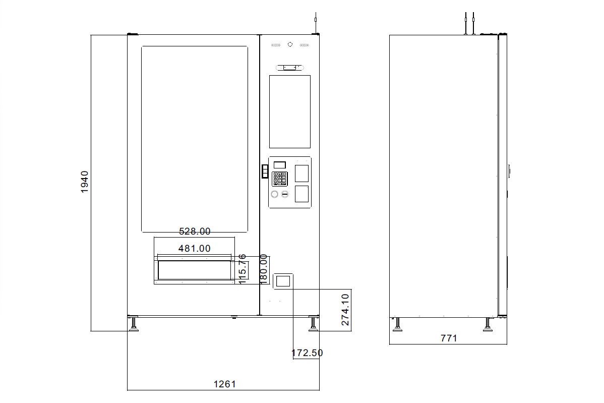 A schematic technical drawing for the OMNI Elite Lite custom vending chassis.